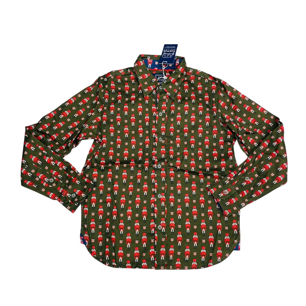 NWT TukTuk Designs 7-8Y Green Nutcracker Button Up